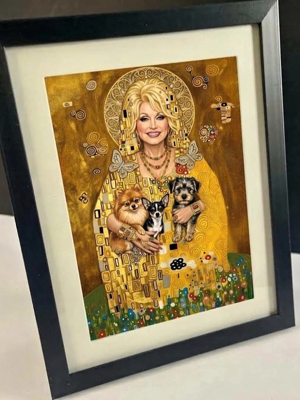 Dolly Parton with dogs art paper print - Klimt Style 5”x7”